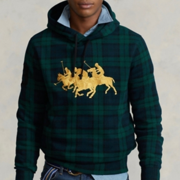 Polo Ralph Lauren Other - NEW! POLO RALPH LAUREN Holiday Heritage Plaid Gold Pony Hooded Sweatshirt Medium